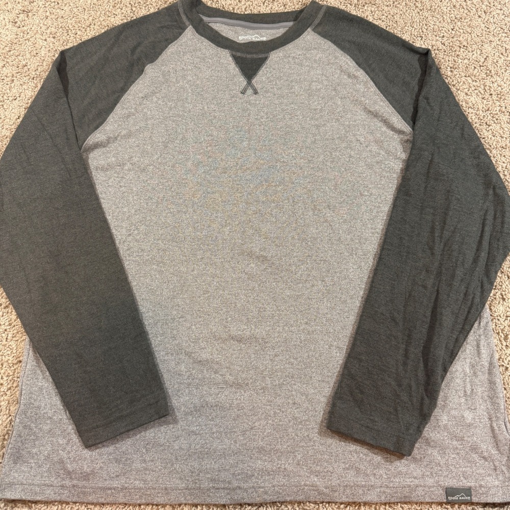 Eddie Bauer Raglan Shirt Mens XL Grey Excellent Long Sleeve Cotton Blend Tee